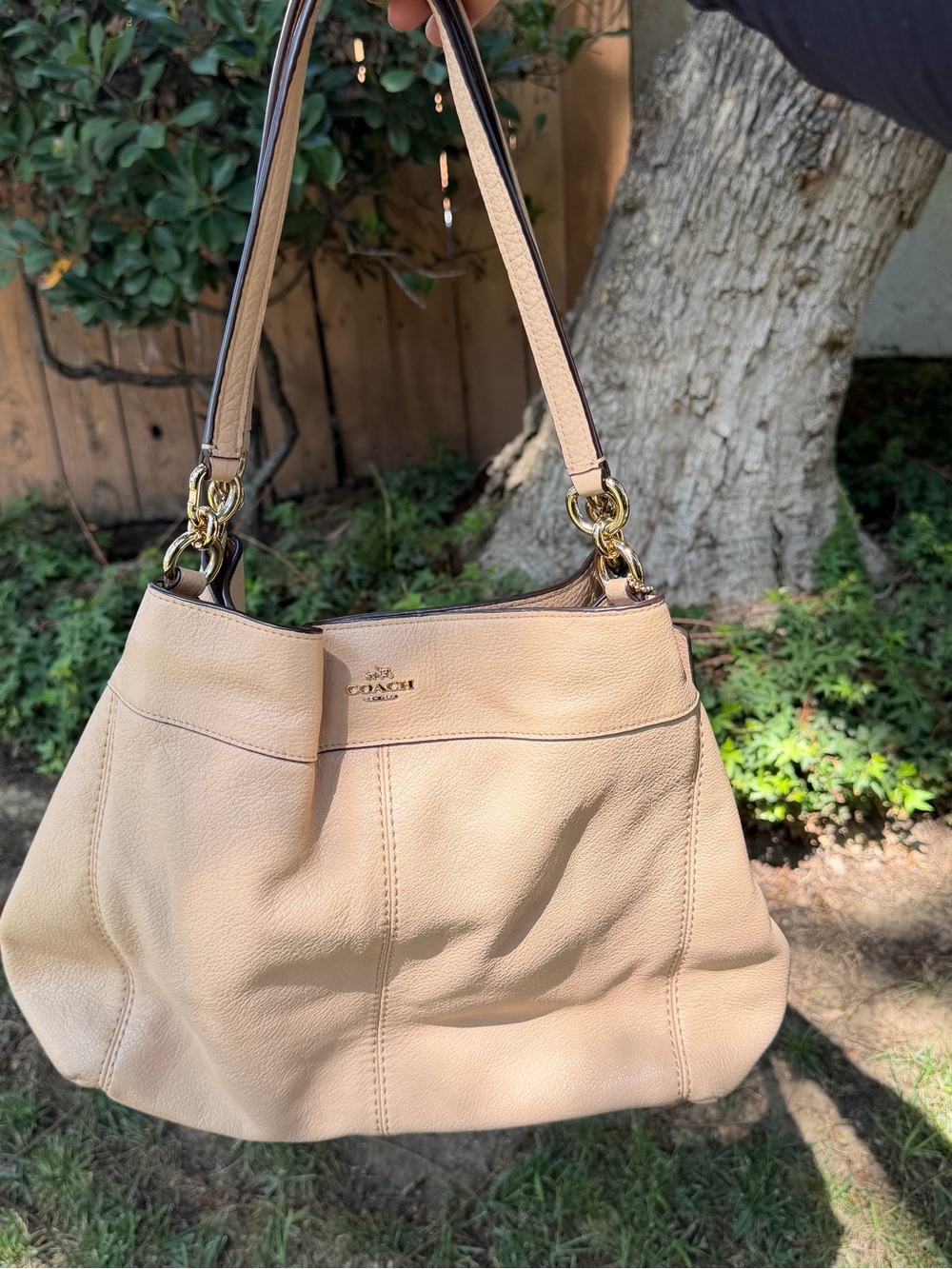Coach Pebble Leather Shoulder Bag in Light Beige with Gold Hardware